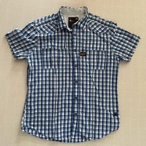 G Star men flannel Blue And White Botton Down Shirt Size XL zip and botton